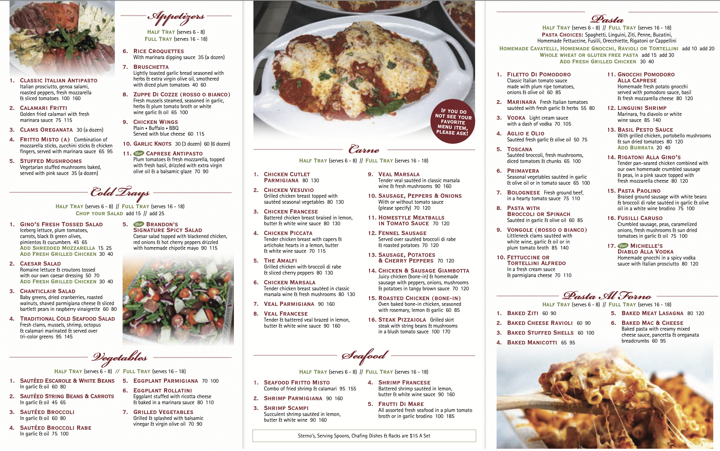 Gino's Catering Menu